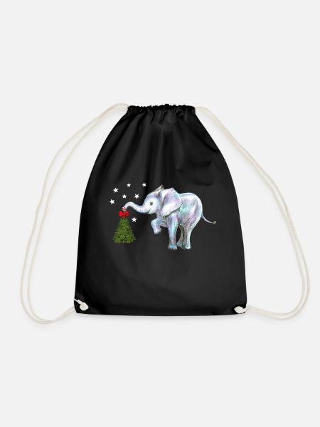 Weihnachten, Elefant Glücksbringer - Turnbeutel - Schwarz