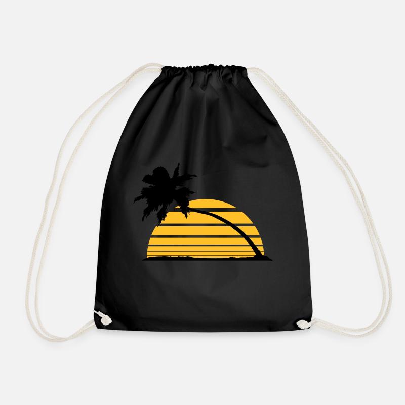 sun stripes lines silhouette palm beach sea - Drawstring Bag - black