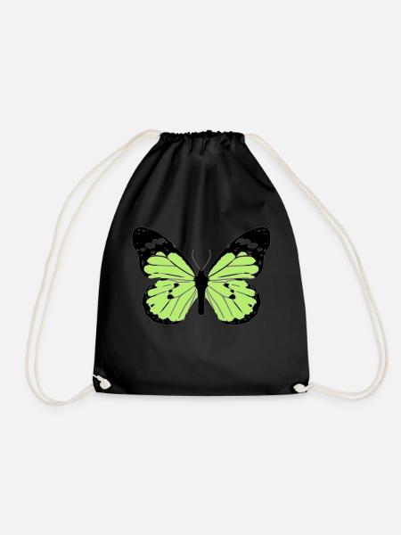 Black and green butterfly - Drawstring Bag - black