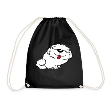 Funny bobtail dog - Drawstring Bag - black - Front