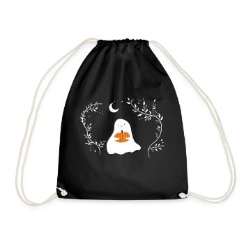 Ghost with pumpkin - Drawstring Bag - black - Front