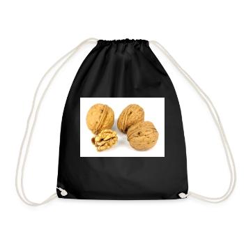 Nuts. walnut and a cracked walnut - Drawstring Bag - black - Front