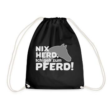 Pferdespruch T-Shirt Ich geh zum Pferd - Turnbeutel - Schwarz - Vorne