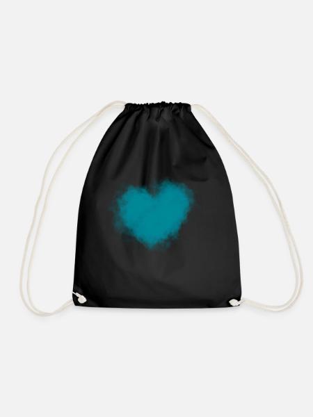 Heart cloud blue love fog turquoise sky petrol - Drawstring Bag - black