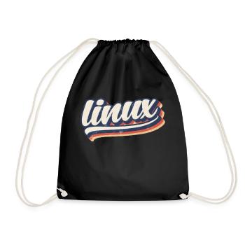 Linux | retro vintage logo - Drawstring Bag - black - Front