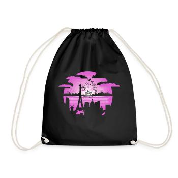 Paris Theme Baguette Bike Coffee Eiffel Tower - Drawstring Bag - black - Front