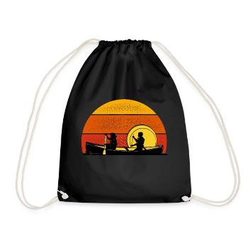 vintage kayak canoe retro - Drawstring Bag - black - Front