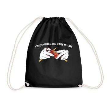 I Love Knitting And Maybe My Cats Knitting - Drawstring Bag - black - Front