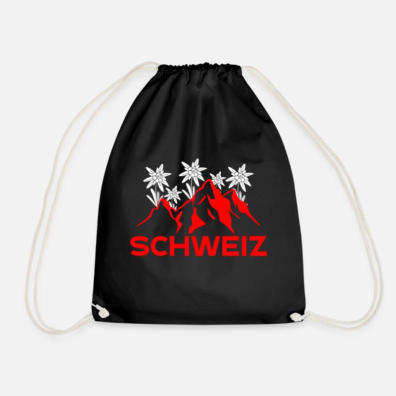 Swiss Mountains - Drawstring Bag - black