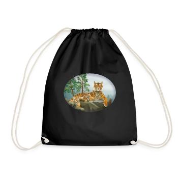 Tiger with offspring - small - cute - family - Drawstring Bag - black - Front