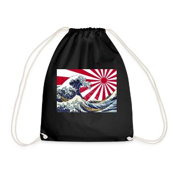 Land of the Rising Sun Japanese Hokusai Wave Art - Drawstring Bag - black - Front