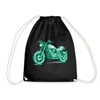 Retro Motorrad in 8 Bit in der Farbe grün - Turnbeutel - Schwarz - Vorne