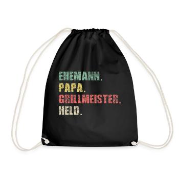 Ehemann Papa Grillmeister Held | Vintage Vatertags - Turnbeutel - Schwarz - Vorne
