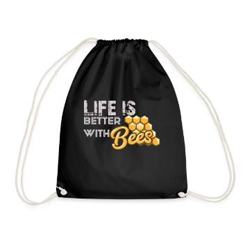 Life is better with bees - Drawstring Bag - black - Front