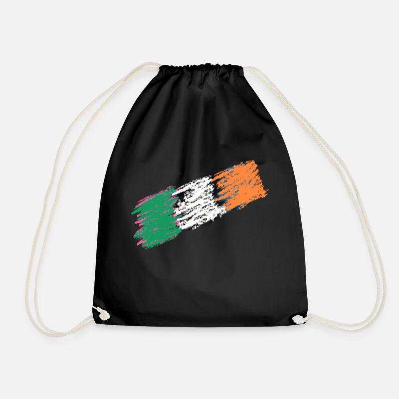 Ireland flag italics - Drawstring Bag - black