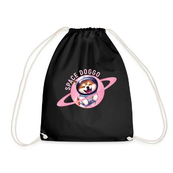 Happy Space Doggo - Süße Gestaltung - Turnbeutel - Schwarz - Vorne
