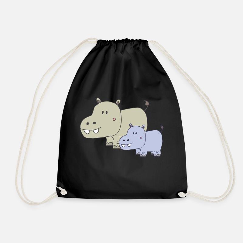 Hippopotamus father and son - Drawstring Bag - black