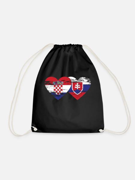 Kroatien Slowakei Flagge Herz used - Turnbeutel - Schwarz