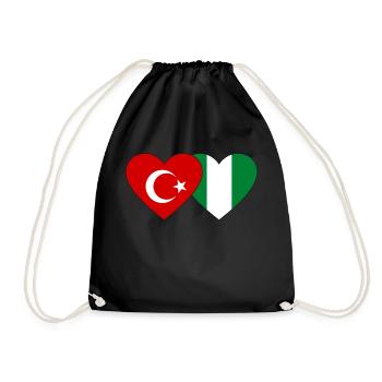 Turkey Nigeria Flag Heart - Drawstring Bag - black - Front