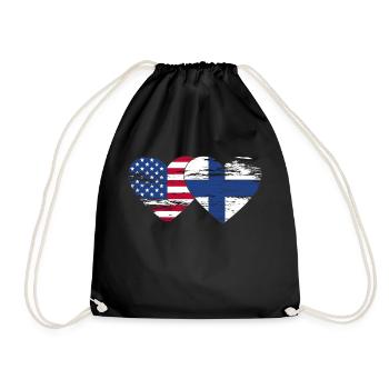 USA Finland flag heart used - Drawstring Bag - black - Front