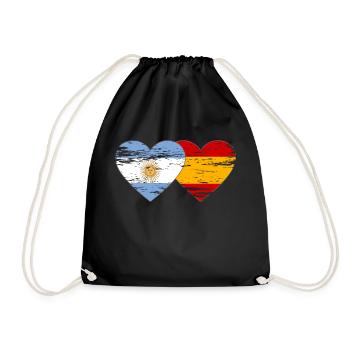 Argentina Spain Flag Heart Used - Drawstring Bag - black - Front