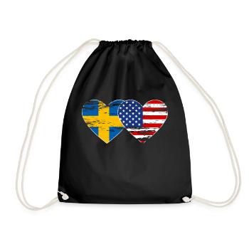 Sweden USA Flag Heart Used - Drawstring Bag - black - Front