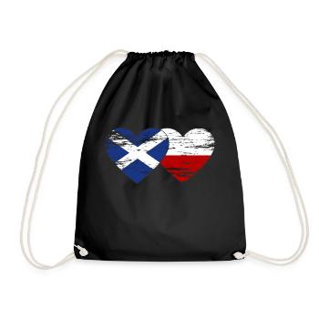 Scotland Poland Flag Heart Used - Drawstring Bag - black - Front