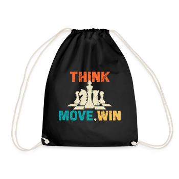 Chess, Think, Move, Win, Chess Master Club - Drawstring Bag - black - Front