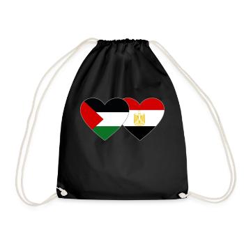 Palestine Egypt Flag Heart - Drawstring Bag - black - Front