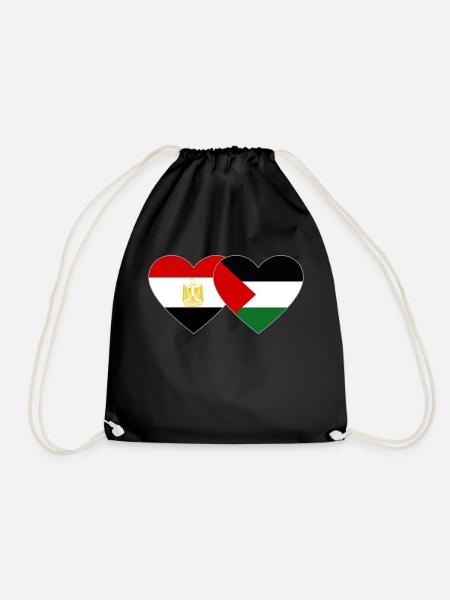 Egypt Palestine Flag Heart - Drawstring Bag - black