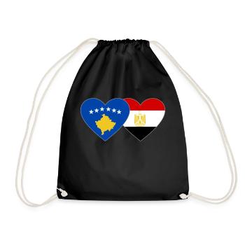 Kosovo Egypt Flag Heart - Drawstring Bag - black - Front