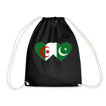 Algeria Pakistan Flag Heart - Drawstring Bag - black - Front