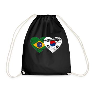 Brazil South Korea flag heart used - Drawstring Bag - black - Front