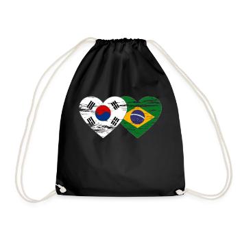 South Korea Brazil Flag Heart Used - Drawstring Bag - black - Front