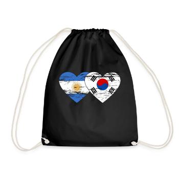 Argentina South Korea Flag Heart Used - Drawstring Bag - black - Front