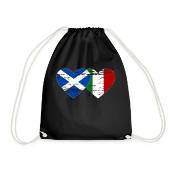 Scotland Italy Flag Heart Used - Drawstring Bag - black - Front