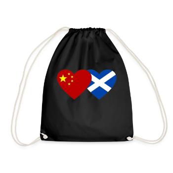 Scotland China Flag Heart - Drawstring Bag - black - Front
