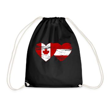 Canada Austria flag heart used - Drawstring Bag - black - Front