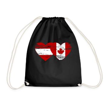 Austria Canada flag heart used - Drawstring Bag - black - Front