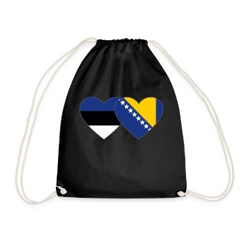 Estonia Bosnia Flag Heart - Drawstring Bag - black - Front