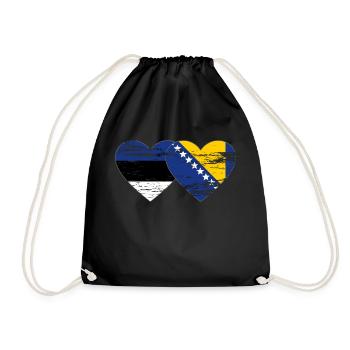 Estonia Bosnia flag heart used - Drawstring Bag - black - Front