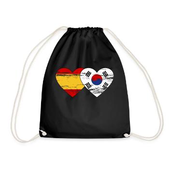 Spain, South Korea, flag, heart used - Drawstring Bag - black - Front