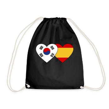 South Korea Spain Flag Heart - Drawstring Bag - black - Front
