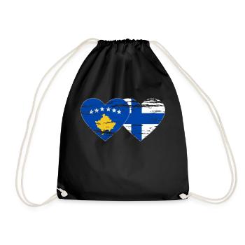 Kosovo Finland flag heart used - Drawstring Bag - black - Front
