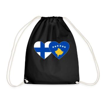 Finnland Kosovo Flagge Herz - Turnbeutel - Schwarz - Vorne