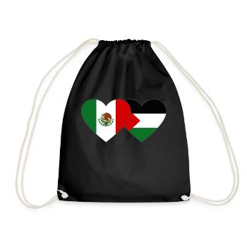 Mexico Palestine Flag Heart - Drawstring Bag - black - Front