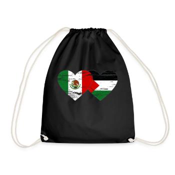 Mexico Palestine Flag Heart Used - Drawstring Bag - black - Front