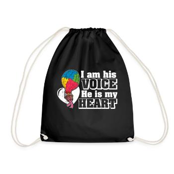 Balloon Autistic Autism Voice Heart Puzzle Piece - Drawstring Bag - black - Front