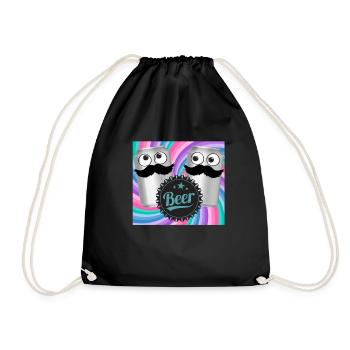 Beer cans with moustaches and googly eyes - colorful - Drawstring Bag - black - Front