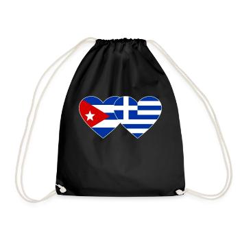 Cuba Greece Flag Heart - Drawstring Bag - black - Front